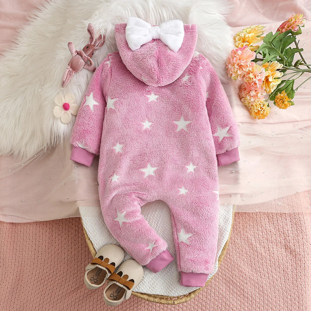 Girls Winter Casual Zipper Hooded Plush Onesie Baby Romper Suit Comfortable Soft Fabric Baby Clothes for Infants