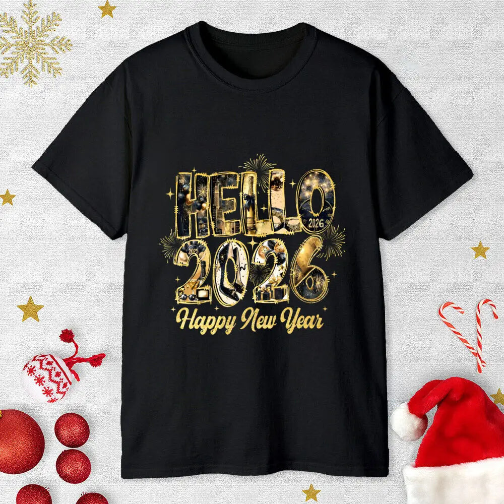 Hello 2026 Happy New Year Family Matching Outfits Dad Mom Kids Shirt Baby Bodysuit Family Clothes New Year Party