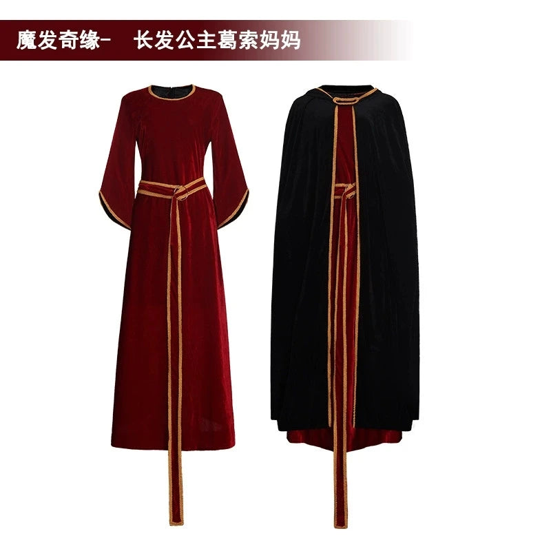 2025 Fancy cosplay costumes Rapunzel Mother Gothel duo costumes cloak set Halloween party dresses for Adult Disguise Wear