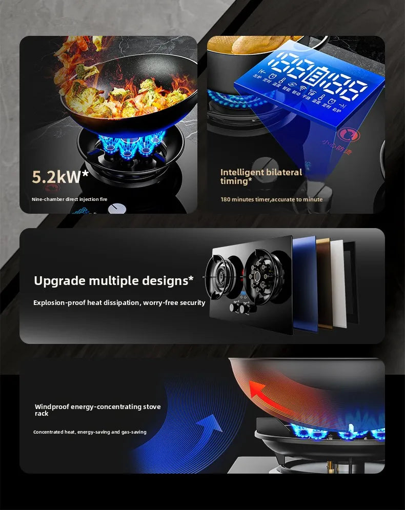Gas stove, double burner, household LPG tabletop/natural gas stove, high-power built-in gas stove
