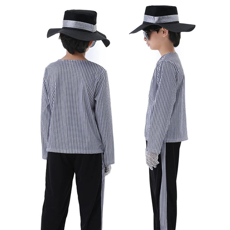 Kids Boys Michael Jackson Cosplay Costume With Accessories King Of Pop 80s Outfit Halloween Carnival Dance Fancy Dress Up