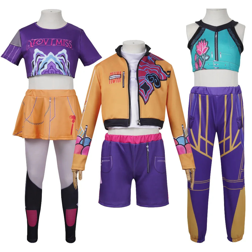 Halloween Fancy Dress Adult Kids Street Hip Hop Role Play Outfit 3 Styles Printed Crop Top Skirt Shorts Idol Stage Costume