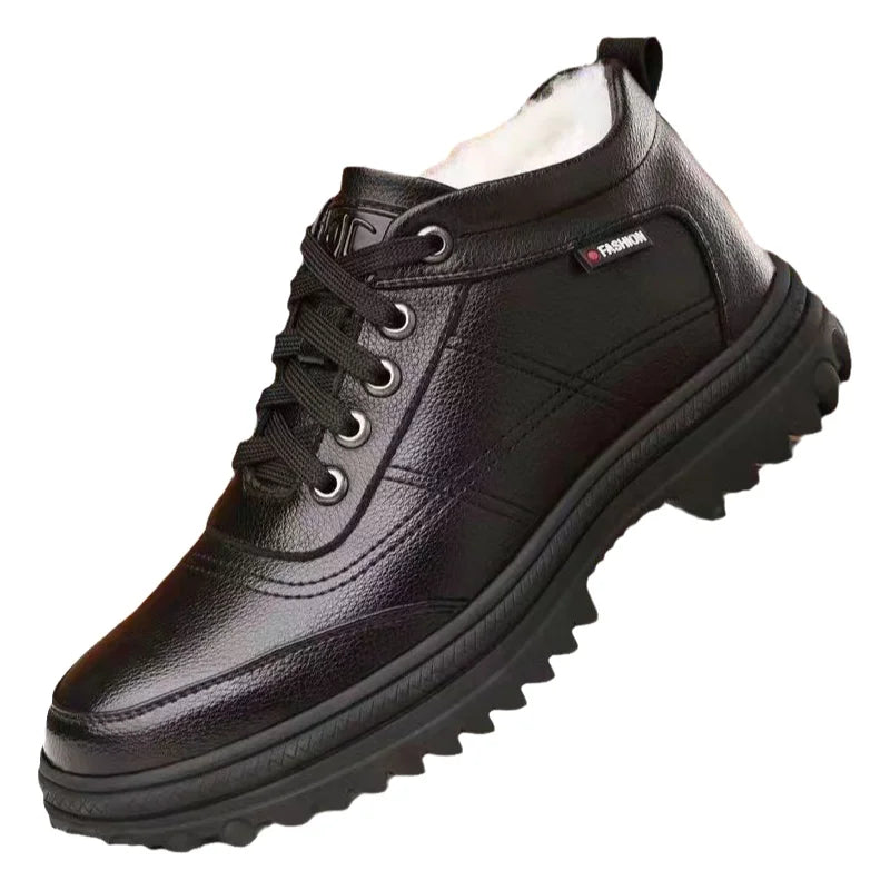 Men's Winter Thickened Warmth Casual Shoes Fleece Lined Business Style Leather Shoes Low Top Lace up Comfortable Alligator Pa...