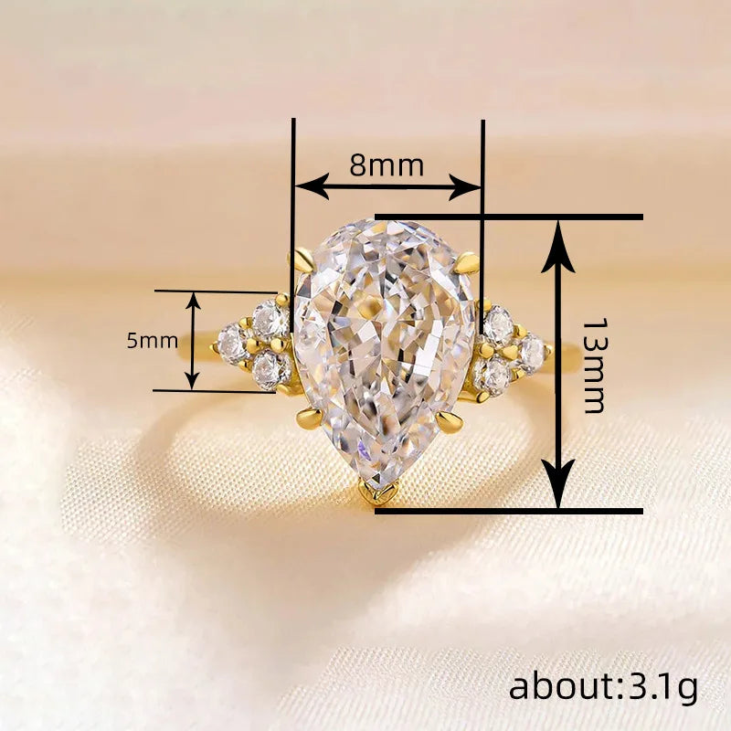 925 Sterling Silver Luxury Pear Shape Zirconia Wedding Band Female Fashion Gold Color Proposal Ring for Women Simple Jewelry