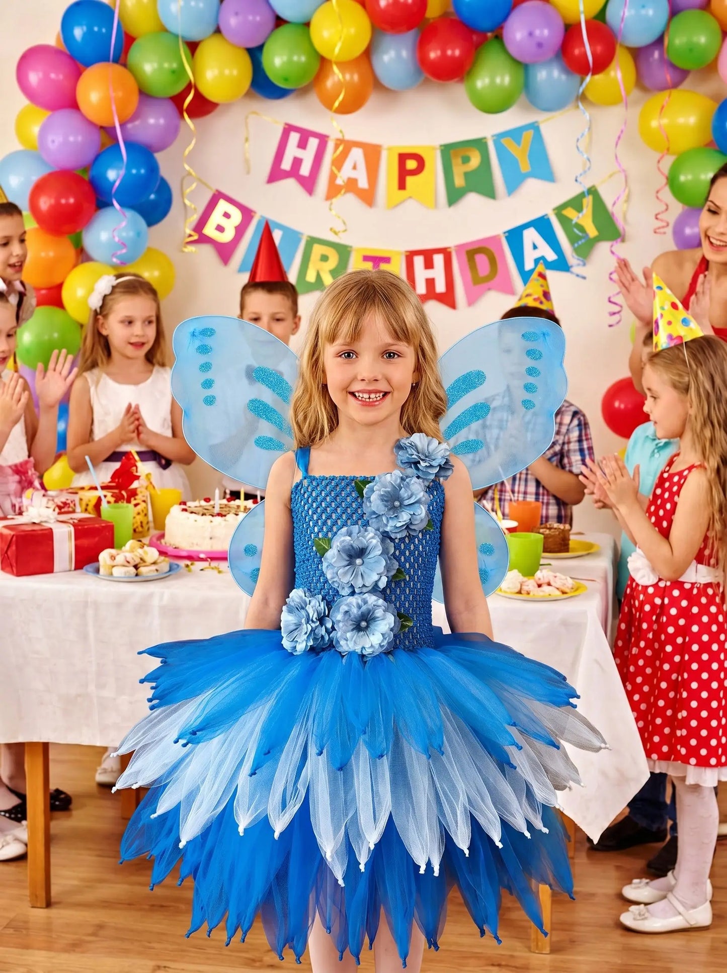 Girls Fairy Costume Princess Dress Kids Butterfly Wing Outfit Tulle Dress Halloween Birthday Party Fancy Dress Carnival Pageant