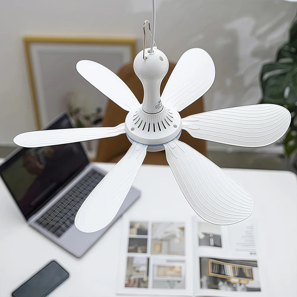 1 Set of USB Mini Quiet Ceiling Fans for Camping, Emergency Portable Outdoor Hanging Fans for Gazebos, Sheds, Dorms, Silent Fans with Extension Cord, White Fan