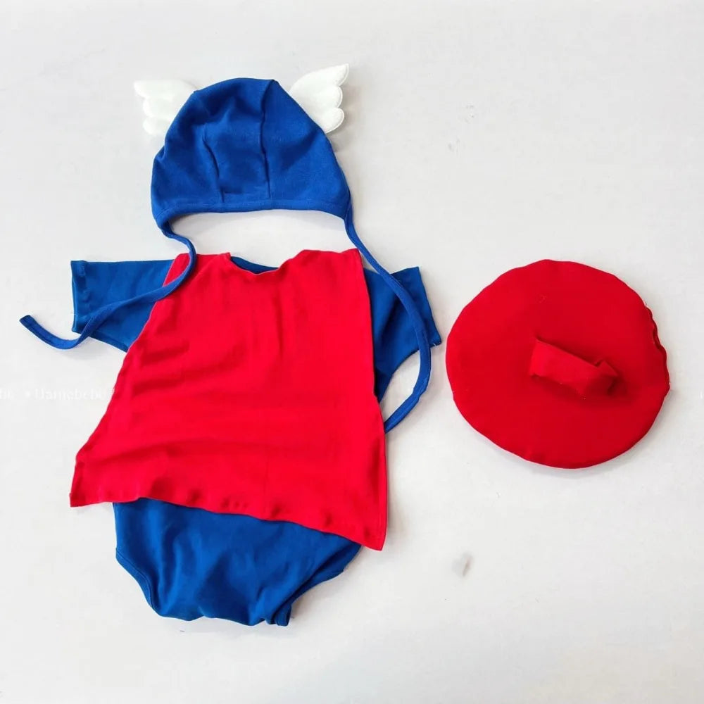 Fall 2025 Korean Superhero Baby Bodysuit Set Costume with Cape Shield & Hat for Cosplay Photoshoot One-Piece High quality Cotton