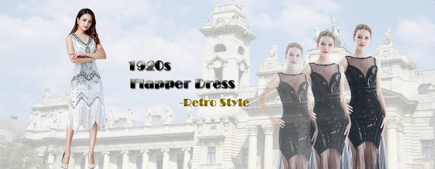New Arrivals Women's 1920s 30S Sequin Fringed Beaded Flapper Gatsby Cocktail Dress Wedding Formal Party Dresses