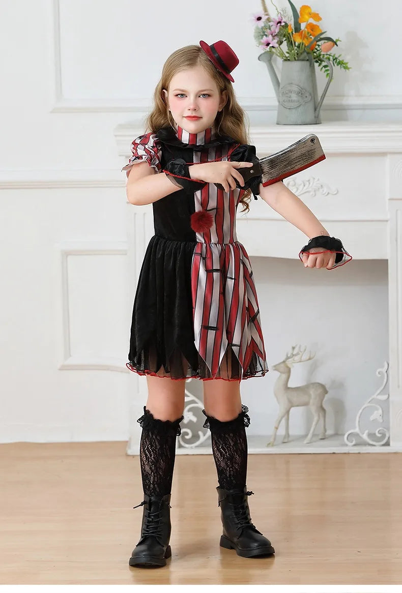 Halloween Cosplay Costumes Horror Clown Dresses Pants Headwear Clothes Sets Carnival Theme Party Role Playing Outfits for Girls
