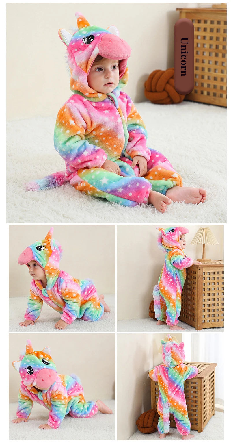 0 to 4 Years Baby Pajamas Winter Cartoon Sleeping Clothes Boys Dinosaur Pijamas Onesies Girls Clothes Toddler Night Bodysuits
