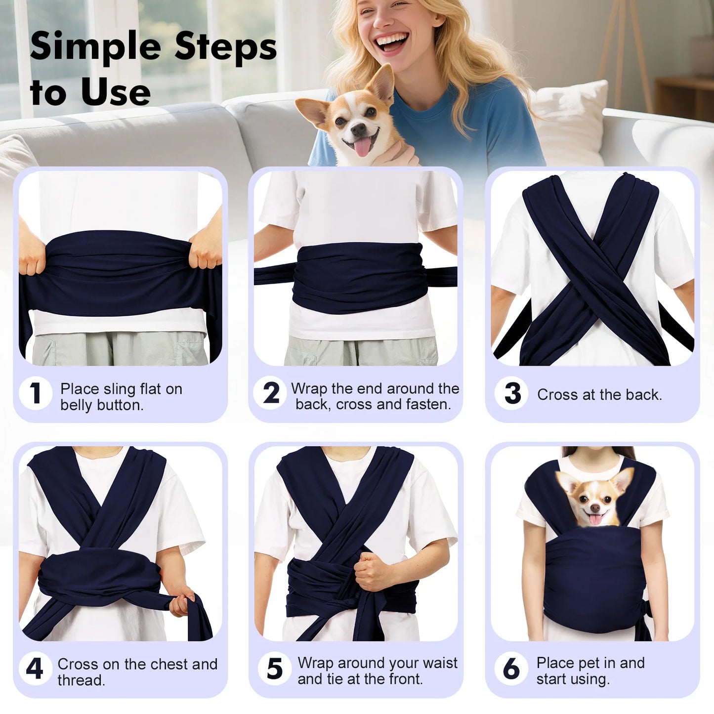 Pawaboo Pet Sling Carrier for Small Dogs and Cats Hands Free Dog Carrier Sling Anti-anxious Soft Cotton Front Facing Cat Carrier