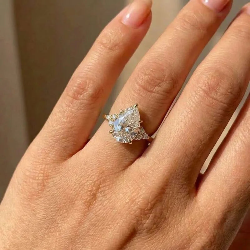 925 Sterling Silver Luxury Pear Shape Zirconia Wedding Band Female Fashion Gold Color Proposal Ring for Women Simple Jewelry