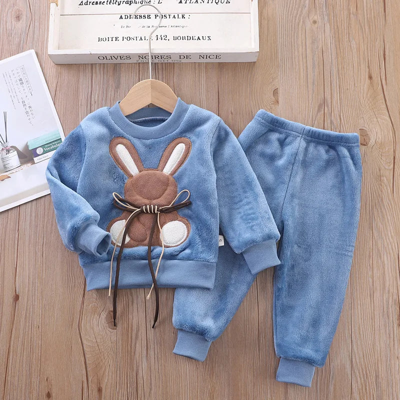 Baby Winter Clothes Set Baby Girls Boys Autumn Fashion Flannel Fleece 2pcs Clothes  Kids Cartoon Bear Sleepwear Children Pajamas