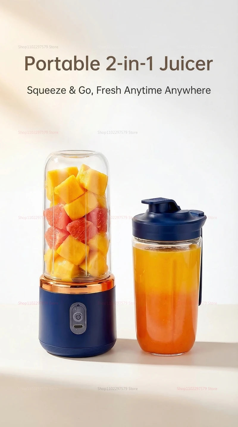 Portable Juicer Cup 6 Blade Blender Household Fruit Juicer Cup USB Rechargeable Double Cup Multifunction Food Portable Blender