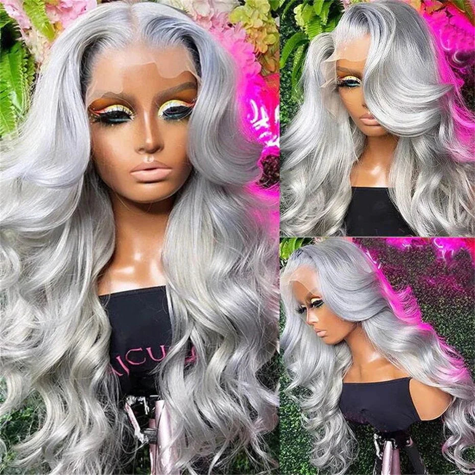36 Inches Silver Grey Body Wave 13x4 Lace Front Wigs 613 HD Lace Frontal Wig 13x6 Colored Body Wave Human Hair Wigs For Women