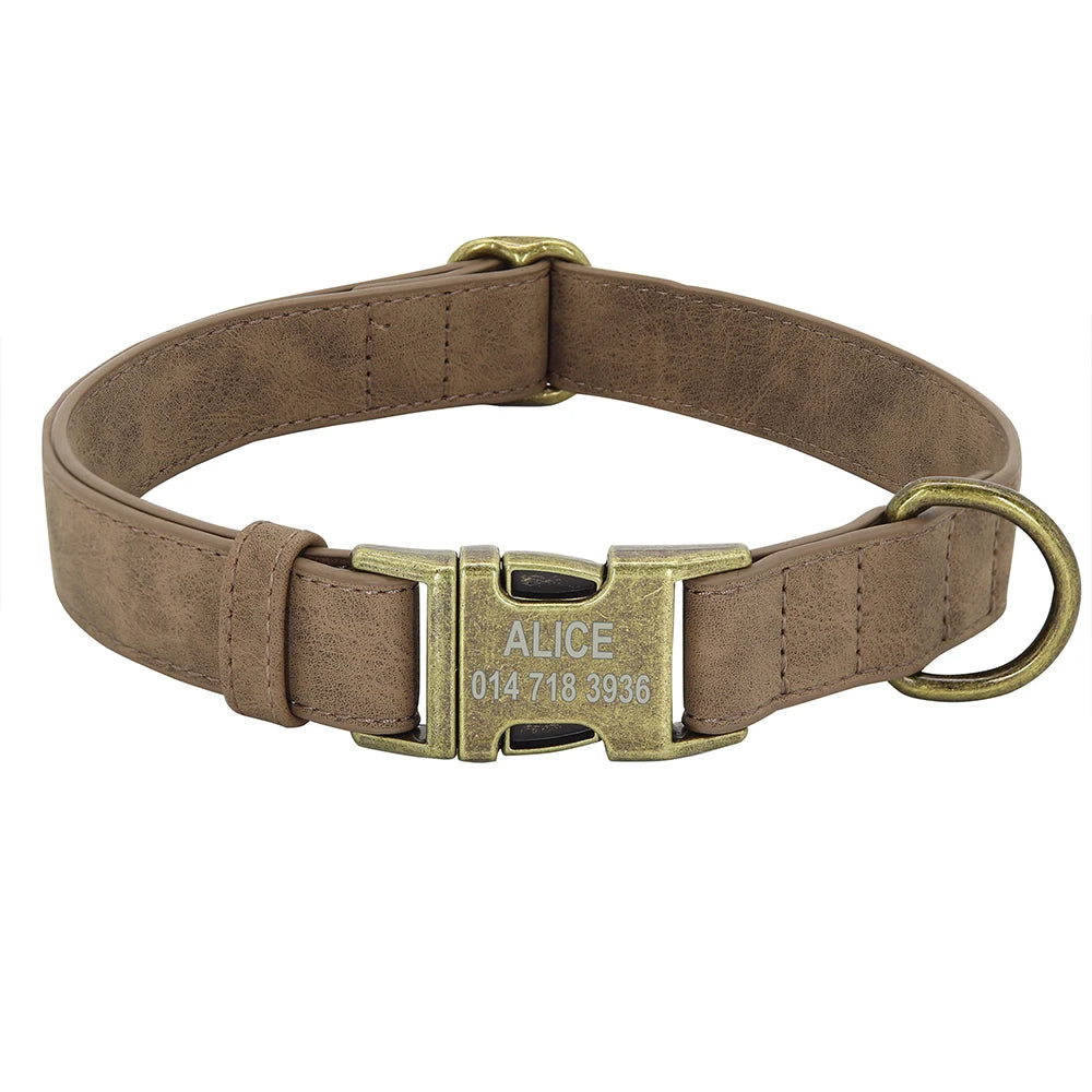 Personalized Dog Collar Customized PU Leather Dogs Collars Pet Name ID Buckle Necklace for Small Medium Large Dogs Pitbull Pug
