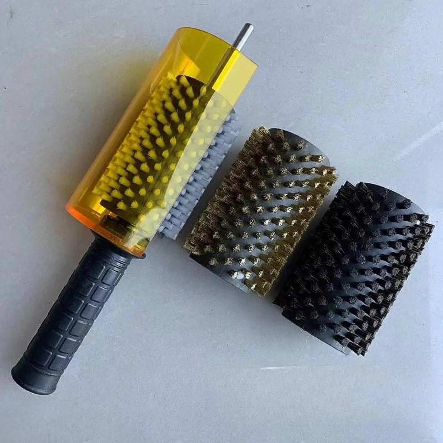 Snowboard Wax Brush Kit with Axle Handle Cover Roller Brush Nylon Brass Horsehair Professional Ski Wax Brushes Ski Wax Brush Kit