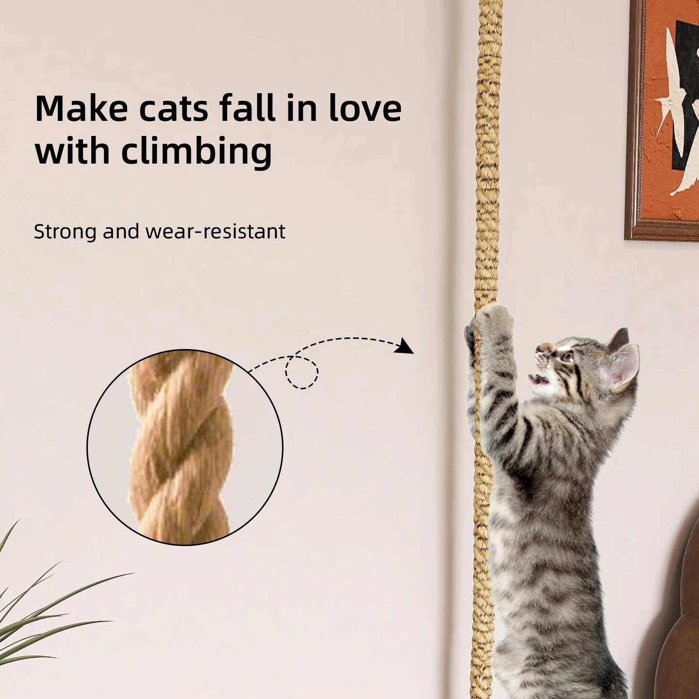 1pc wall-mounted cat scratcher with sisal rope, climbing ladder & play rope. Perfect indoor cat toy for all sizes