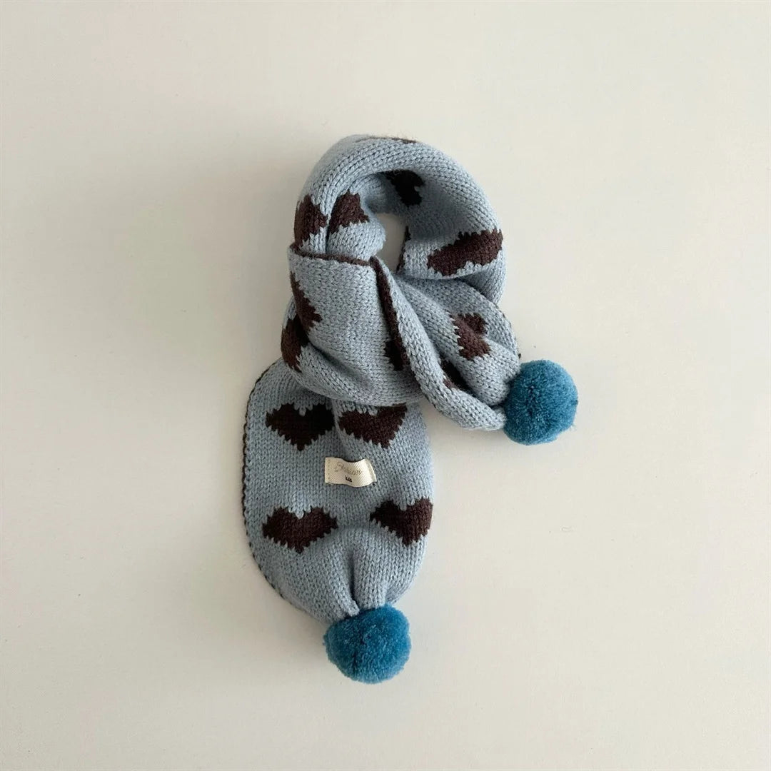 Warm Winter Neck Warmer 2025 Kids Striped Knitted Scarf with Cute Pom Poms Soft Fashion Accessory for Baby Toddler Boys Girls