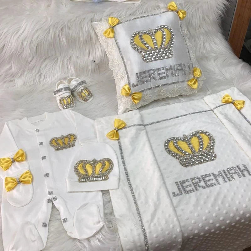 Newborn Baby Boy Outfits Set Kids Clothing Real Cotton Infant Care Products Body Suit Shirt Pants Mittens Receiving Blanket
