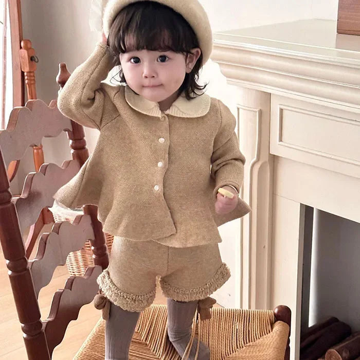 2024 New Autumn Winter Infant Baby Girls Clothing Set Long Sleeved Knitted Cardigan+Shorts Toddler Baby Knitted Clothes Suit
