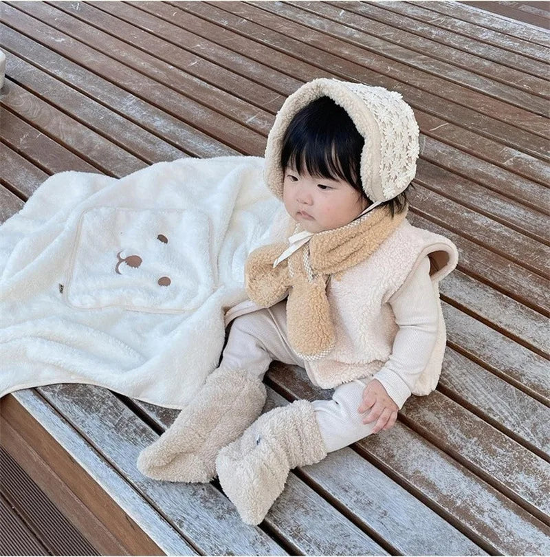 Winter New Baby Fleece Padded Socks Warm Thicken Toddler Girls Floor Socks Cartoon Embroidery Infant Sock Sleeves