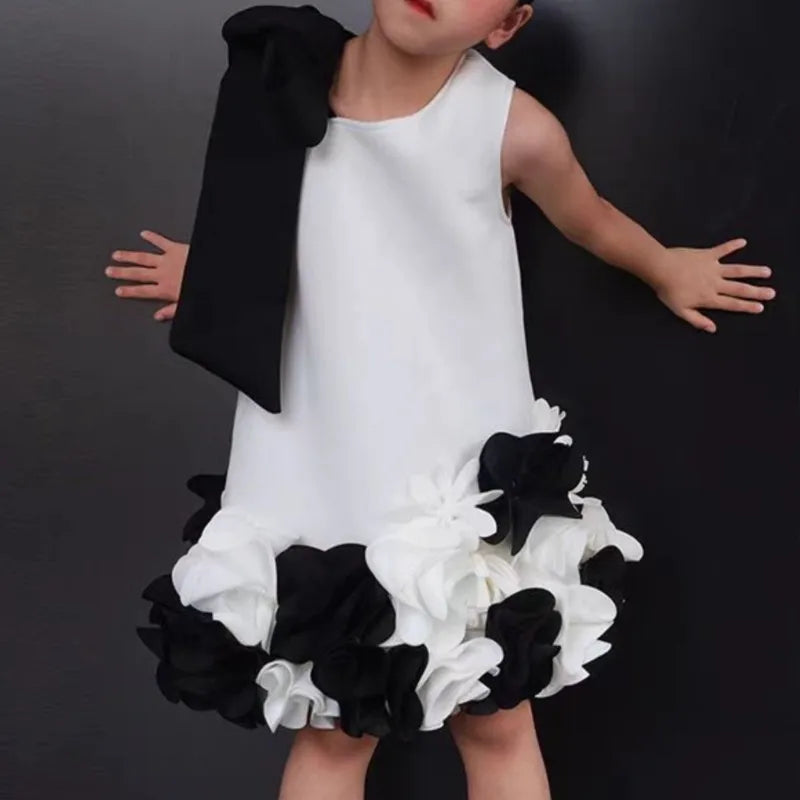 Baby Girl Princess 3D Flower Sleeveless Dress Infant Toddler Child Bow Elegant Vestido Party Birthday Baby Summer Clothes 1-10Y