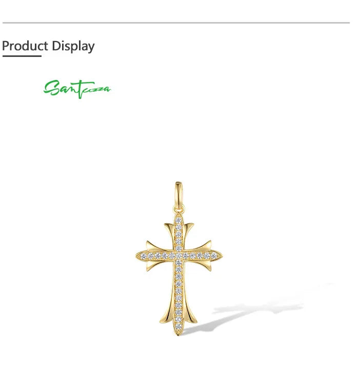 SANTUZZA Authentic 925 Sterling Silver Pendant For Women Sparkling White Cubic Zirconia Elegant Cross Wedding Gift Fine Jewelry