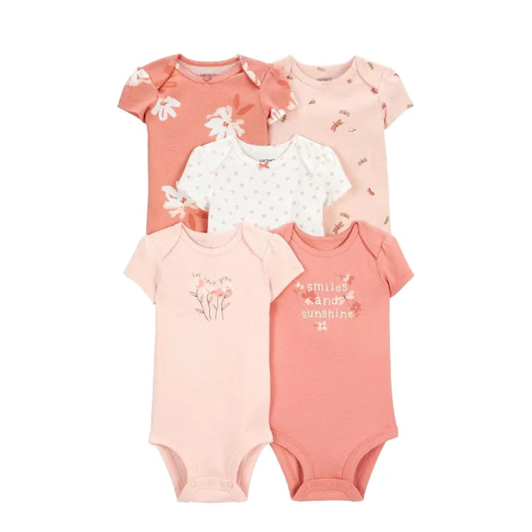 LIEMEI (Baby 0-24M)5 pcs Baby New  Romper Summer Onesie Pajama Cotton Boy Girl Clothes Newborn Zipper Footies Jumpsuit Short-Sle