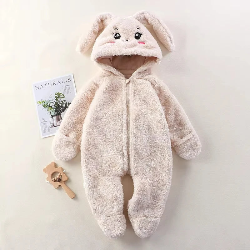 Baby Winter Romper Fleece Cartoon Panda Bunny Hooded Jumpsuit for Boy Girl Clothes Soft Loungewear Thicken Toddler Infant Onesie
