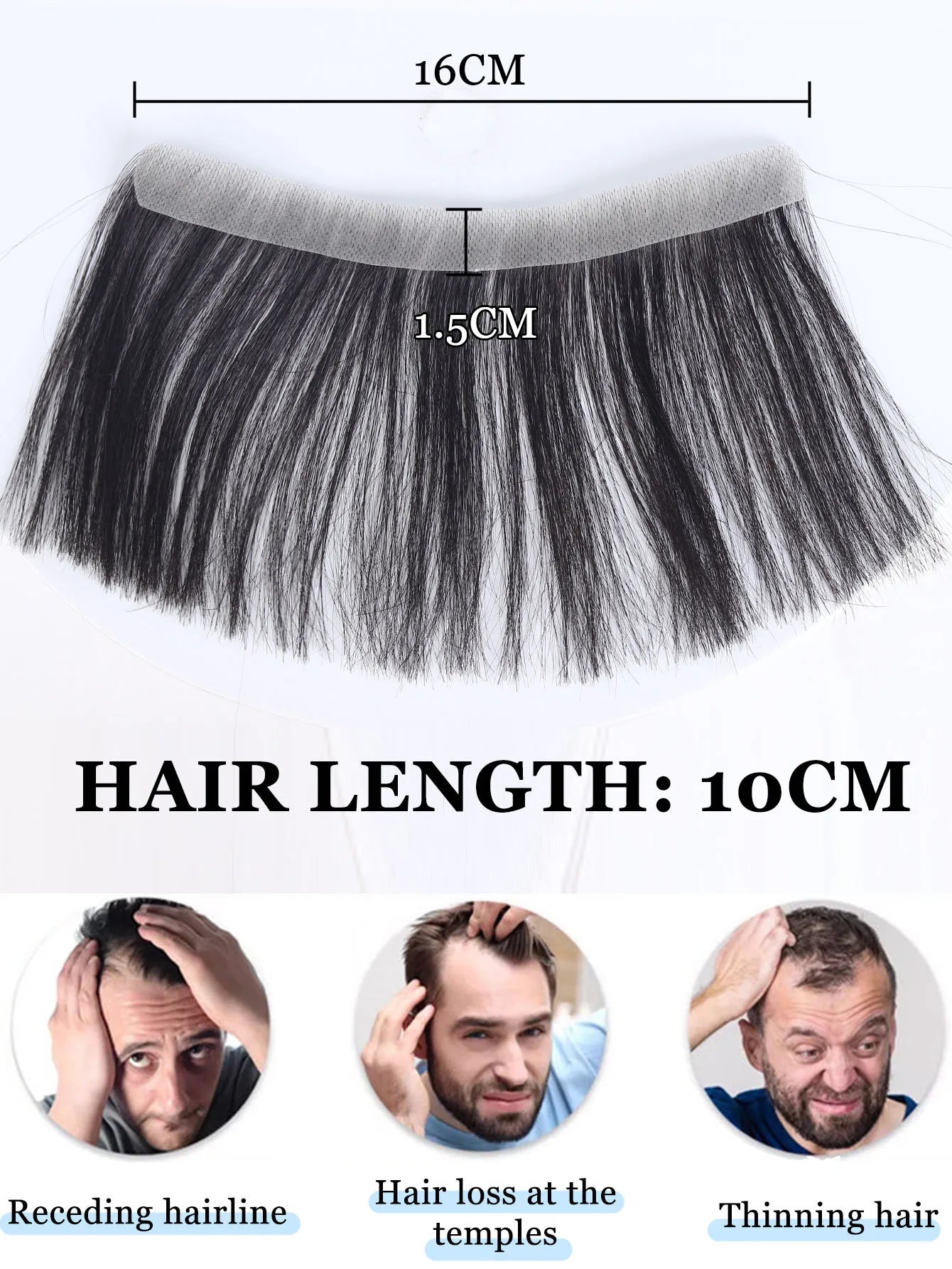 Forehead Patch 100% Human Hair Hairpiece Sideburns Toupee Invisible Seamless Ultra Thin Skin PU Men's Hairline Sideburn Patch
