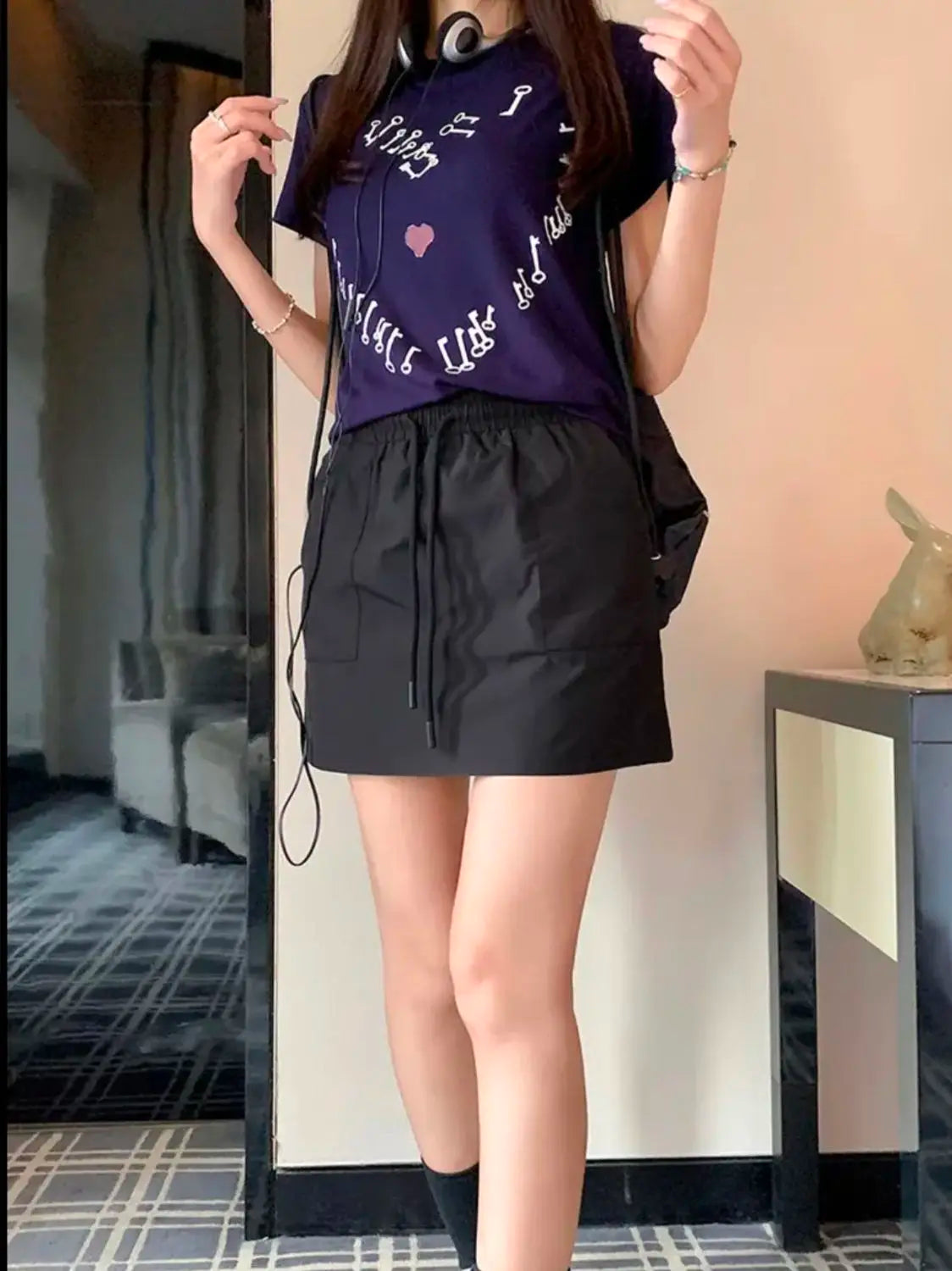 Sports Style Short Skirt Women's Spring and Summer High Waist Skirt Loose A-word Short Skirt