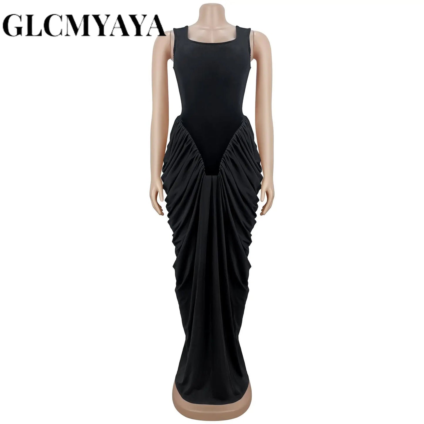 GLCMYAYA Women Velvet Stacked Ruched Sleeveless Bodycon Long Maxi Dresses 2026 Fall Party Trendy Birthday Evening Dress Vestidos