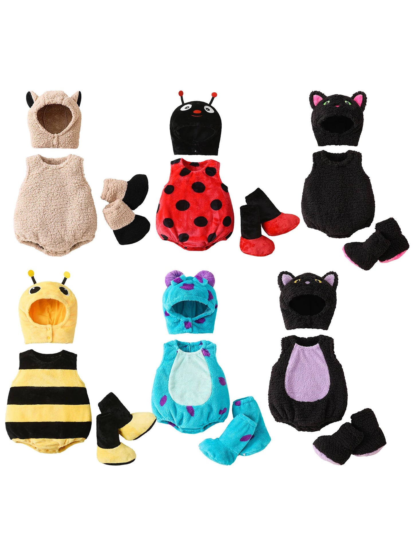 Baby Girl Boy Halloween Costumes Newborn Halloween Costume Plush Sleeveless Romper Hat Shoes Cute Unisex Baby Cosplay Outfit