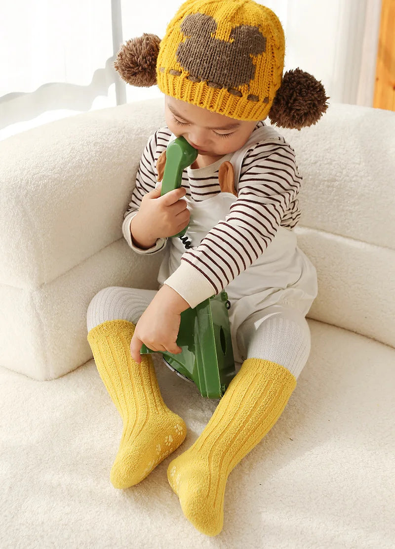 Winter Children Socks Non-slip Baby High Tube Socks Warm Plush Thicken Toddler Boys Girls Middle Tube Sock for 0-4 Year
