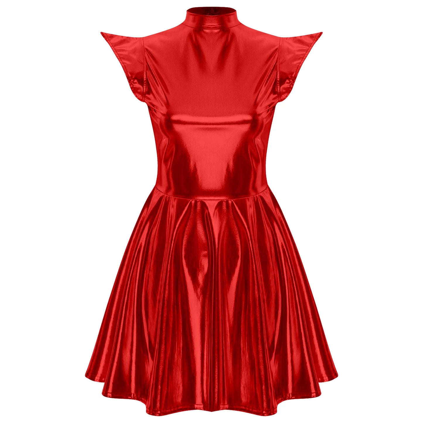 Womens Cocktail Dress Shiny Metallic Dress Alien Space Cap Sleeve High Waist A-line Dress for Halloween Party High Street Dress