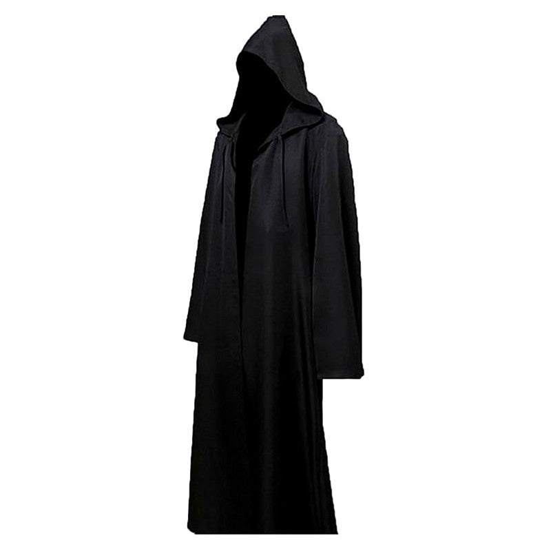 Halloween Cloak Cosplay Costume Sorcerer Long Shirt Hooded Black Robe Adult and Ghost of Horror Cloak Child Holiday Costume Set