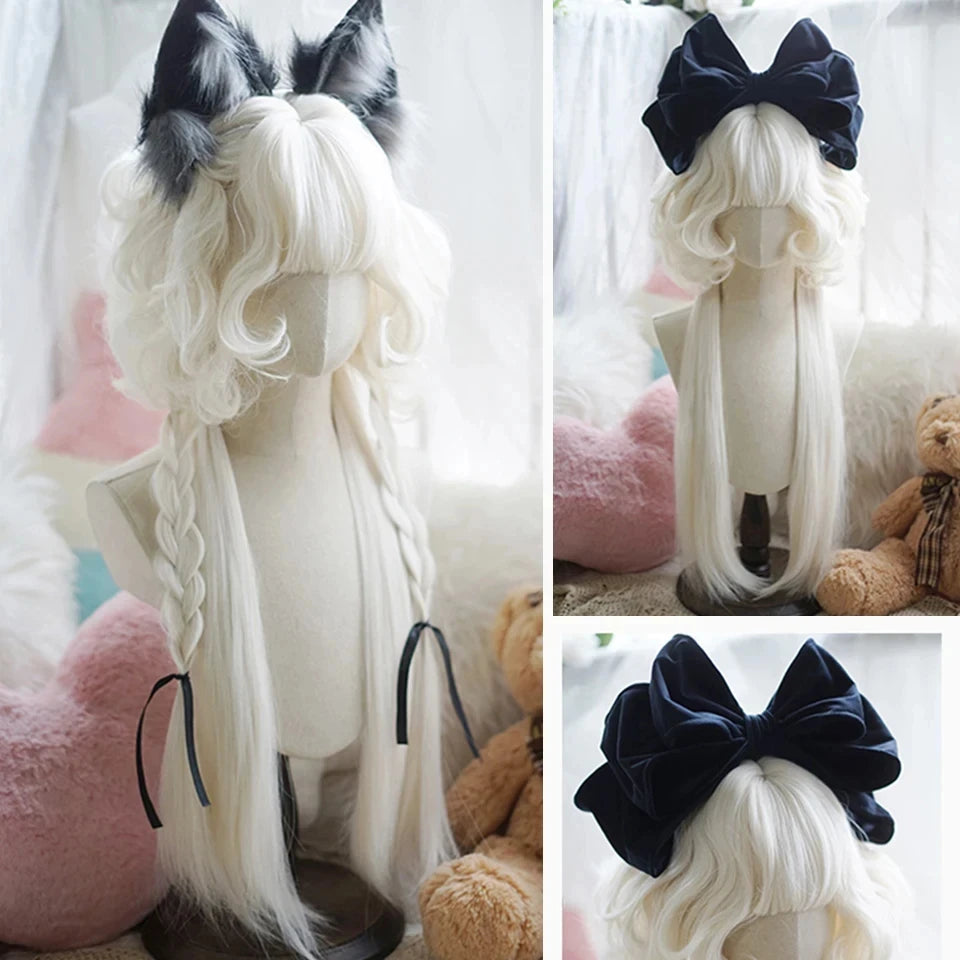 Synthetic Long Curly Wavy Lolita Wig with Bangs Wig Girl Cute Ombre Pink Blonde Black Cosplay Party Halloween Harajuku Wig