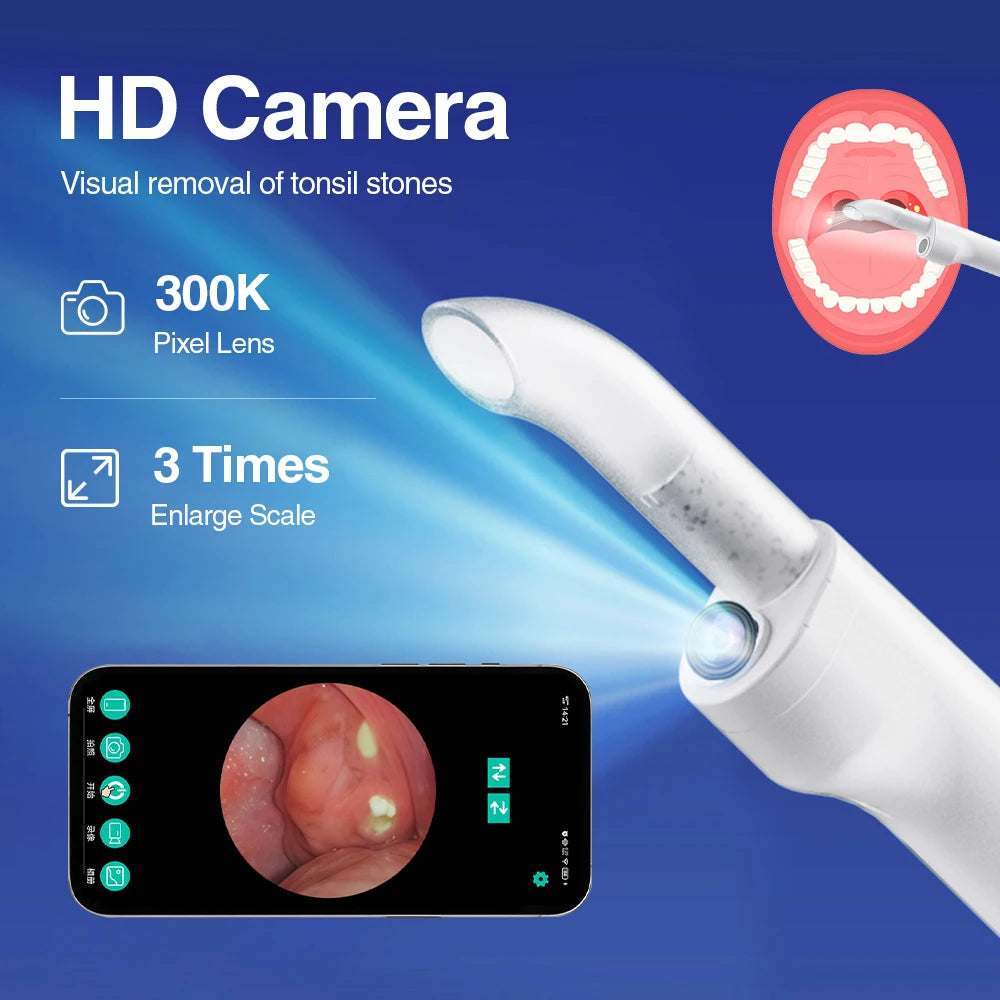 Electric Visual Tonsil Stone Remover Kit with LED Light HD Camera 3 Suction Modes Tonsil Stone Removal Fresher Mouth Oral Care