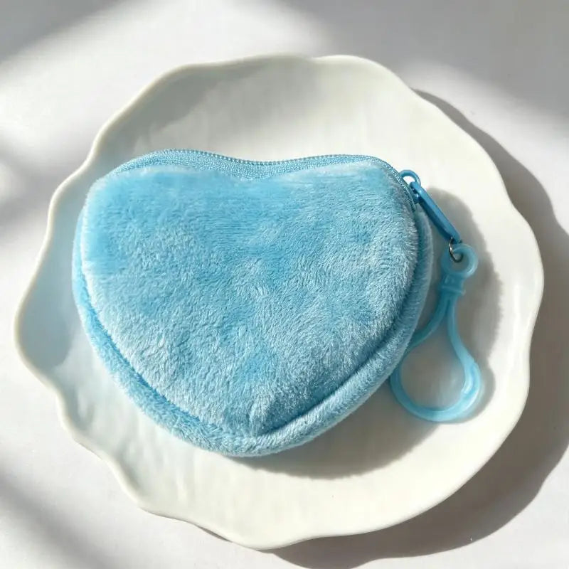 Solid Plush Heart Coin Purse Women's Cute Wallet ID Card Bag Keychain Minimalist Coin Bag Kawaii Wallets For Women Gift