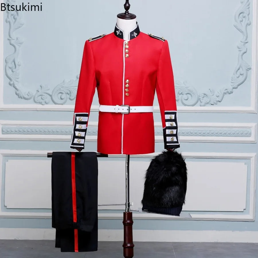 Halloween Clothes for Men British Royal Guard Uniform Cosplay Costumes Tunic Jacket Guards Outfit Party Performance 2-piece Sets
