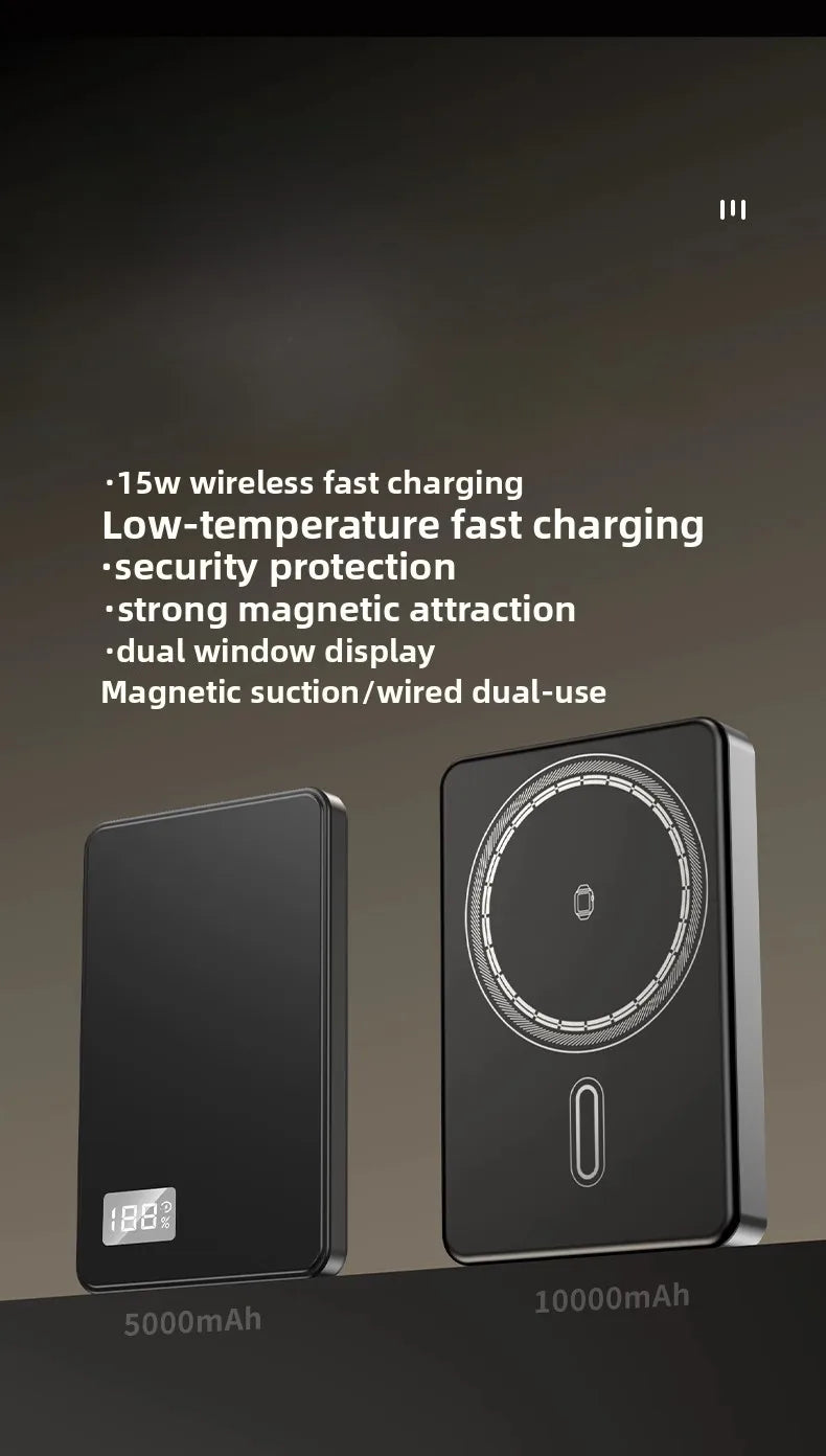 Taepiaai 10000mAh Magnetic Wireless PowerBank Ultra Thin Portable CCC Certified Super Fast Charging LED Display Pack for MagSafe