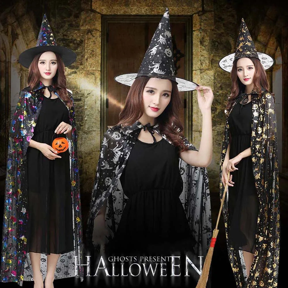 Performance Costumes Halloween Cloak Sets Pumpkin Witch Caps Scary Costumes Cosplay Bat Hat Wizard Robe Party Show