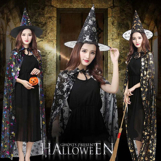 Performance Costumes Halloween Cloak Sets Pumpkin Witch Caps Scary Costumes Cosplay Bat Hat Wizard Robe Party Show