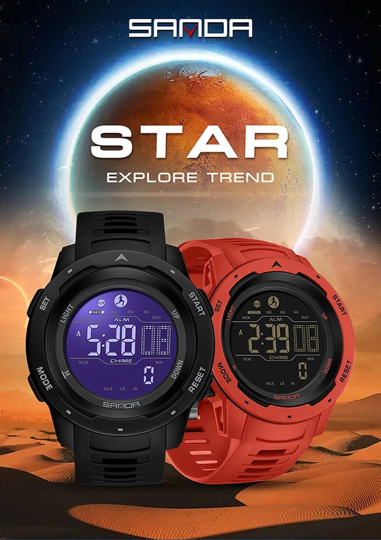 SANDA Brand Men Watches Sports Pedometer Calories 50M Waterproof LED Digital Watch Military Wristwatch Relogio Masculino 2145