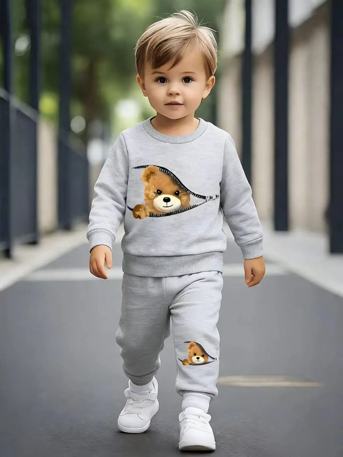 Newborn Autumn Winter Baby Boys Girls round Neck Fleece Tracksuit Casual Fashion Sporty Long Pants Two-Piece Set Ensemble