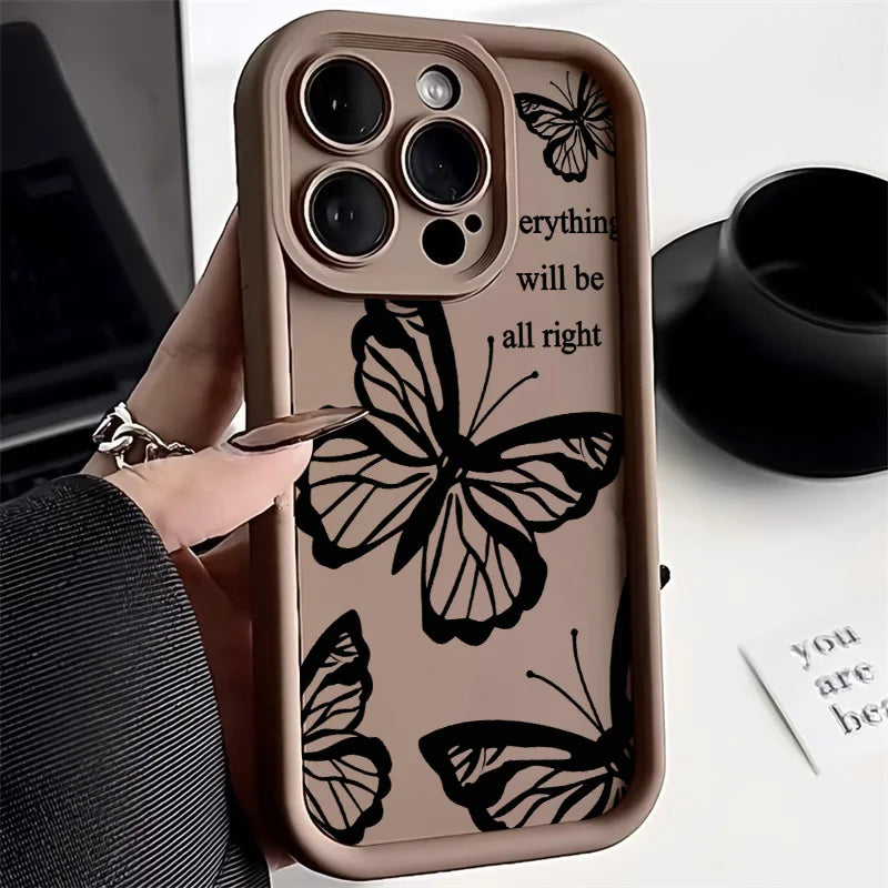 Black Butterfly Silicone Phone Case For iPhone 11 13 14 12 15 17 16 Pro Max XR XS X 7 8 Plus SE 2020 2022 Candy Color Soft Cover