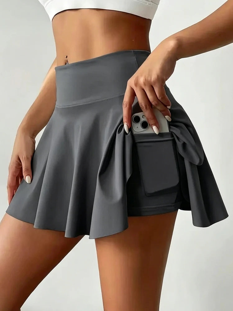 Women's Solid Color High Waist Sports Shorts Skirts Summer Tennis Skirt with Pockets Fashion Quick Dry Running Fitness Skirts