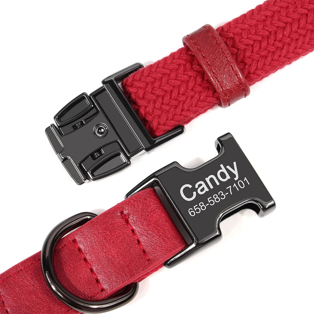 Retro Dog Collar Leash Set Custom Nylon Dog Collars With Walking Lead Rope Adjustable Pet Necklace for Small Large Dogs Durable