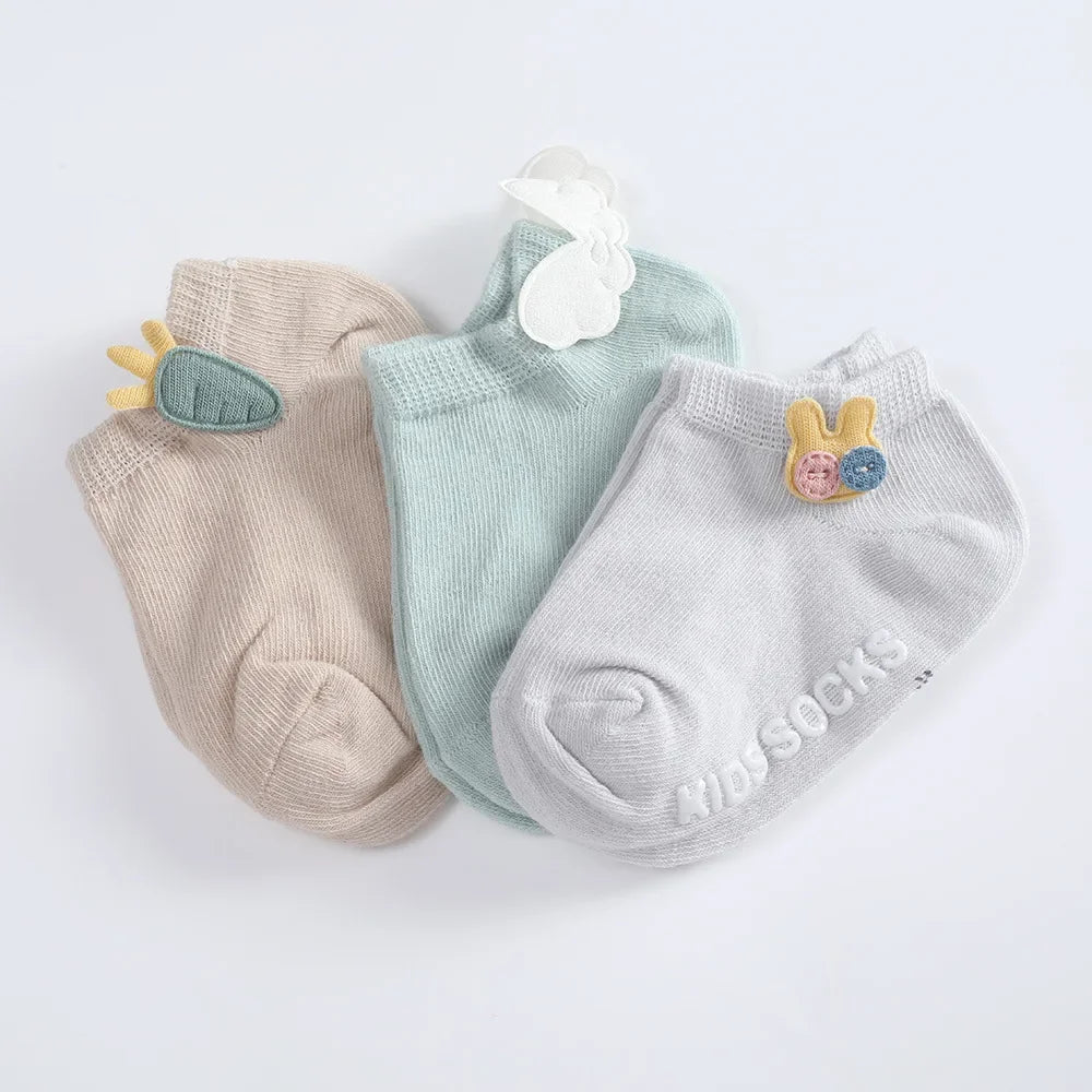 3pairs/set 0-5years Old Cotton Newborn Infant Toddler Socks Baby Cartoon Princess Socks Cute Cartoon Rubber Anti-slip Floor Sock